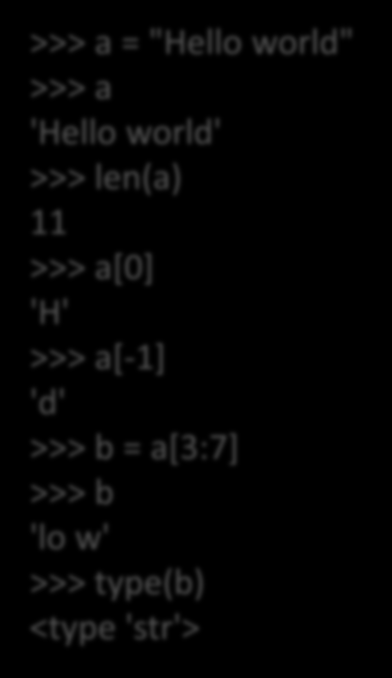 Python datatyper integer float string: Hello world lister: [3, 4, 5] [ Hello, world ] [3, 4, c] Aksesseres med indekser mutable >>>