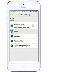 Laster du ned app en MinRenovasjon til din smarttelefon, får du tilgang til både hentedager, kart, åpningstider og priser direkte på telefonen.