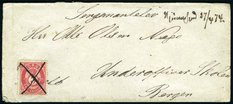 000,- komplett brev til Paris, stemplet «Bureau Reexpediant de Christiania 24.11.1875».