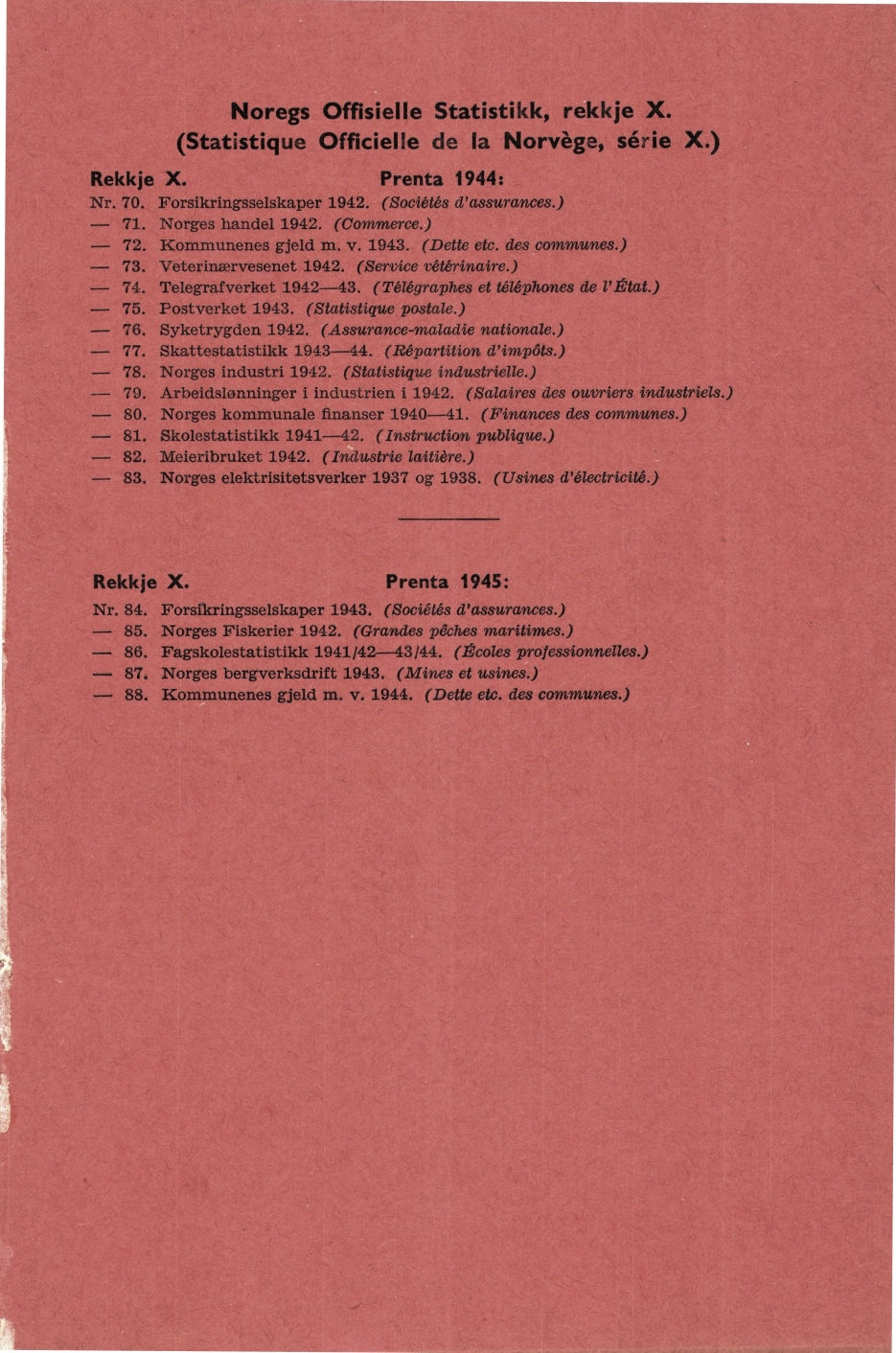 Noregs Offisielle Statistikk, rekkje X. (Statistique Officielle de la Norvège, série X.) Prenta 944: Rekkje X. Nr. 70. Forsikringsselskaper 94. (Sociétés d'assurances.) 7. Norges handel 94. (Commerce.