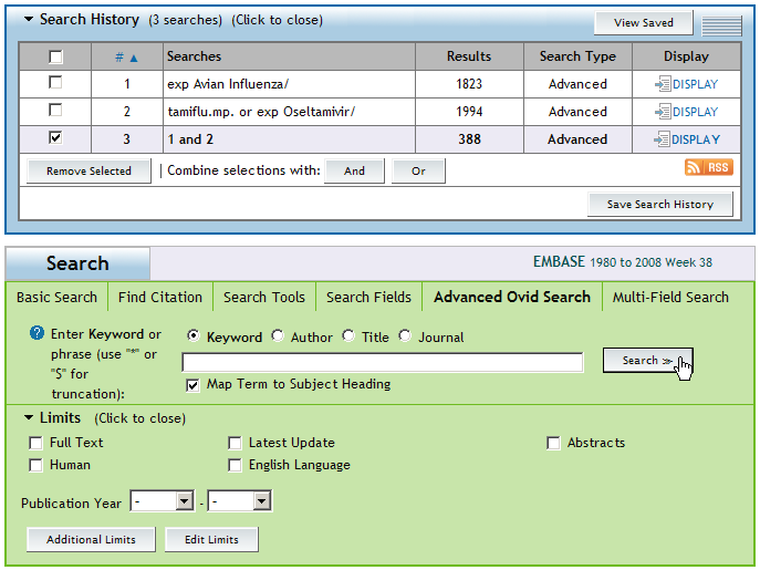 EMBASE Avgrensninger Merk søket som du vil avgrense i søkehistorikken Klikk på Limits for å åpne avgrensningsmenyen