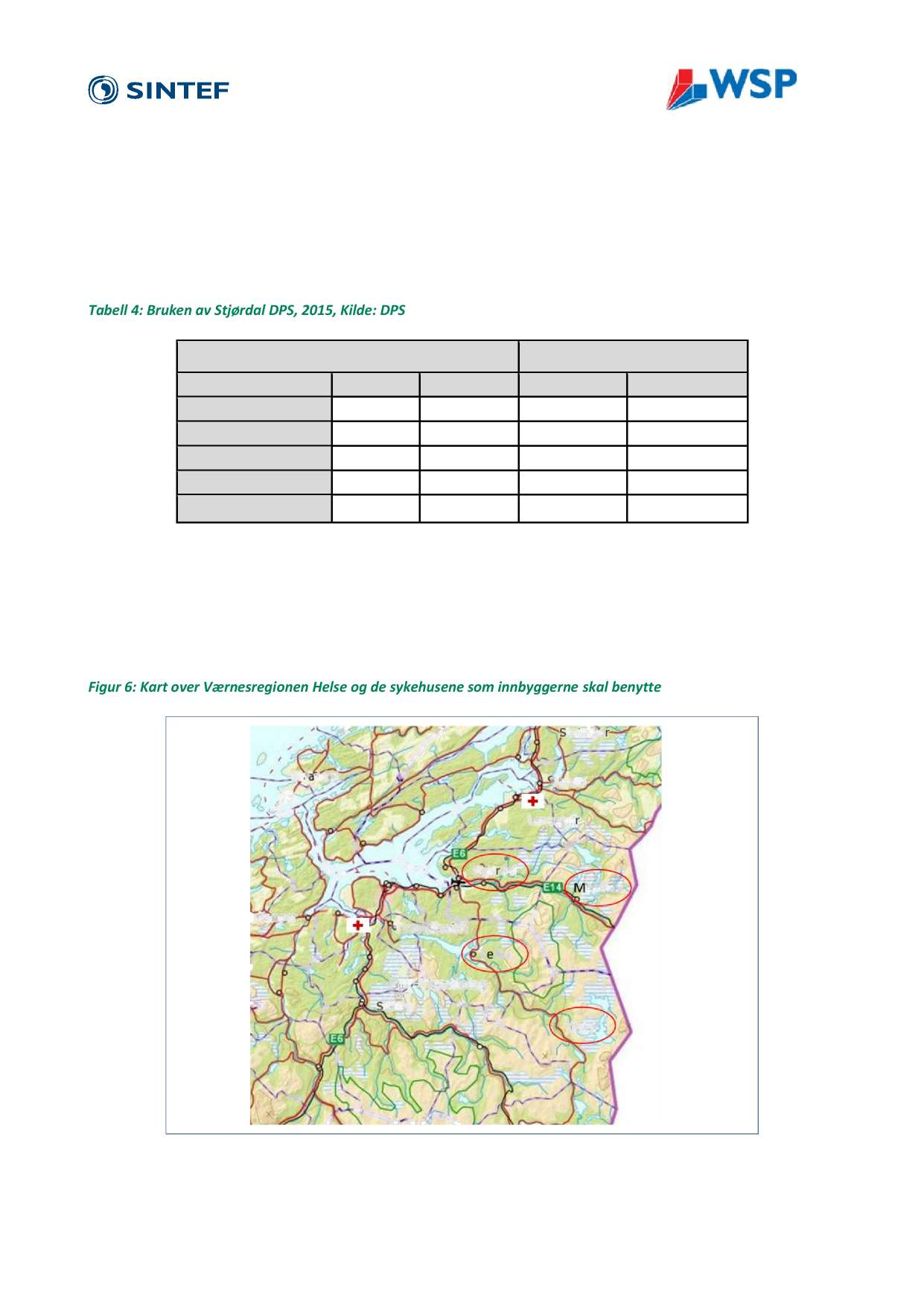 Tabell 4 viser antall perso ner som har benyttet seg av tjenestene ved D istriktpsykiatrisk Senter i Stjørdal (DPS). DPS er en del av Sykehuset Levanger og dekker Værnesregionen.