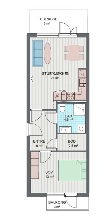 Leilighetsplan 2-roms 50 m 2 1.