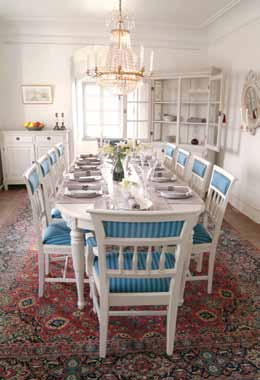 The Gustavian dining room table comes in four main versions with seating for ten to twentytwo guests.