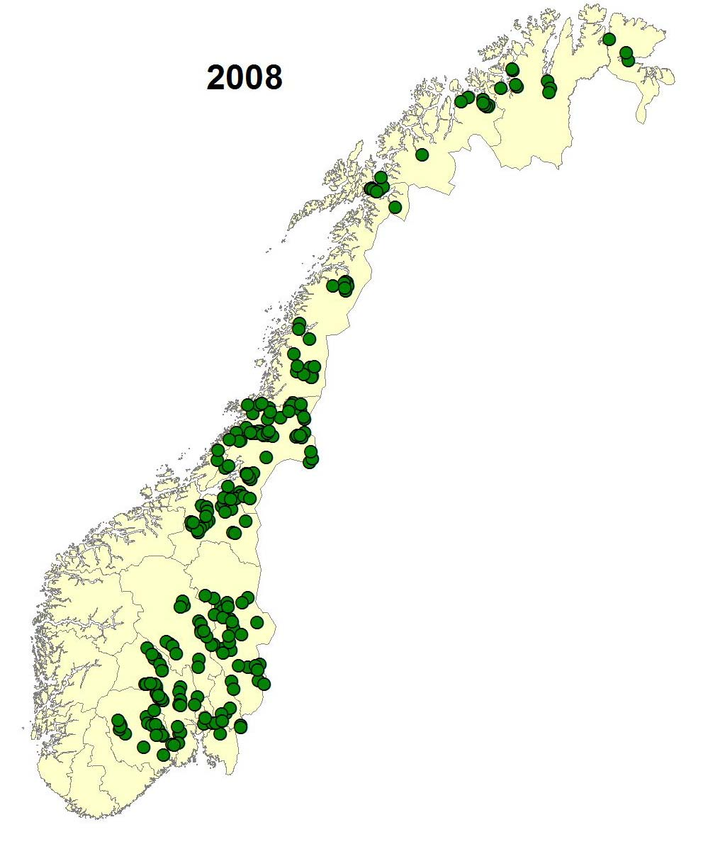 Kart over alle tellende observasjoner