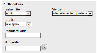 Utvidet søk ekspandert er lik begynner med inneholder alle deler av termpostene termer