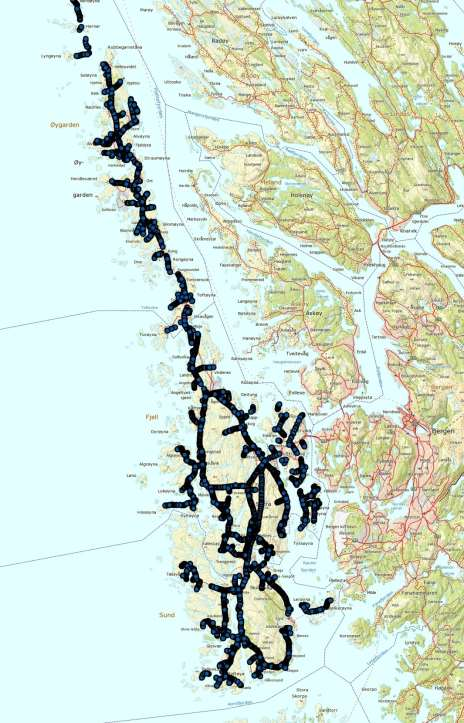 Masterpunkter og hubrolok med 2 km buffer 22 kv mastepunkter i studieområdet 22 Problemstillinga hubro og kraftliner er høgst aktuell!