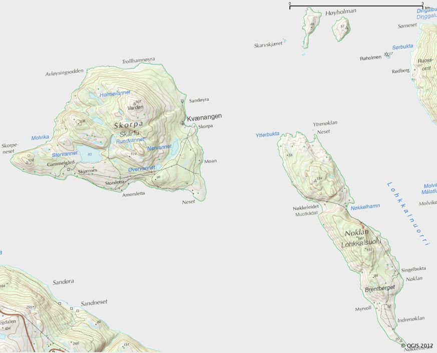 Figur 2. Oversikt over landskapsvernområdet Skorpa-Nøklan. Høyholman i nord er også med i verneområdet.