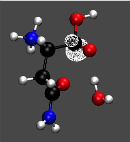 Svarte atomer er karbon, blå atomer er nitrogen, røde atomer er oksygen og sølvfargede atomer er hydrogen. 4.2.