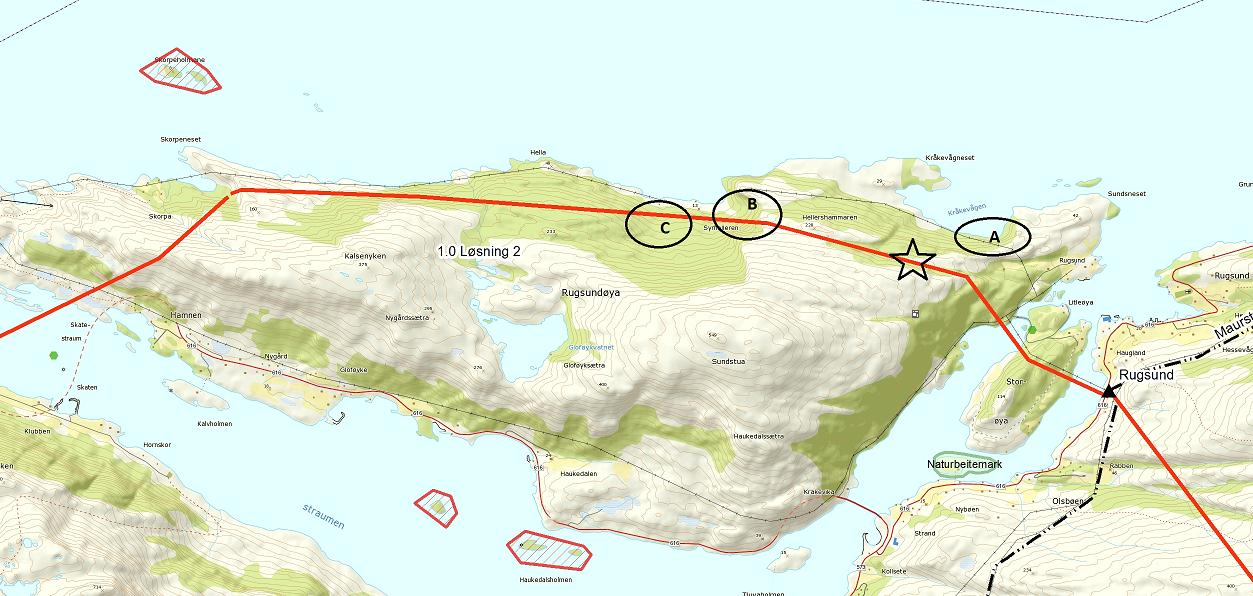 3.10.1.3 Område 6 Rugsundøya På Rugsundøya ble det beskrevet tre naturtypelokaliteter og et område med sjelden, oseanisk mose (se Figur 3-11).