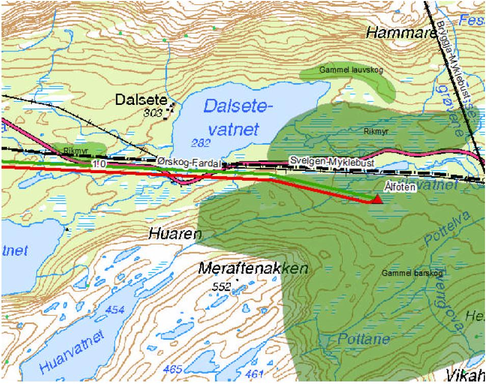 Myklebustdalen. Figur 3-13 Ytre ring Nordfjord (rød linje 1.