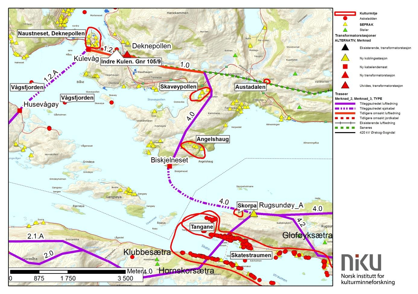 4.5 RUGSUNDØY DEKNEPOLLEN 4.5.1 Verdivurdering På delstrekningen er det vurdert et kulturmiljø, Angelshaug (se Figur 4-8).