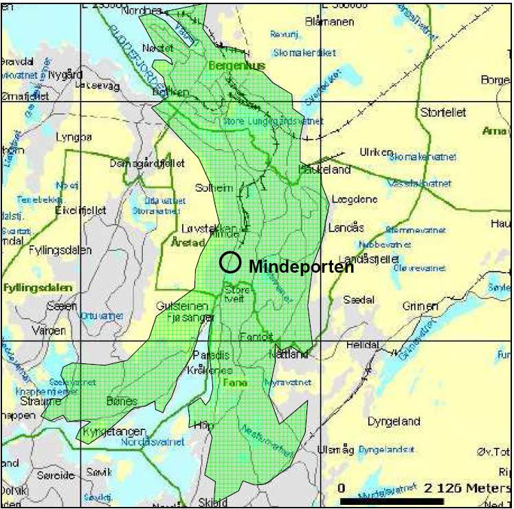 3 Handelsomland 3. 1 Avstandsdefinert 3.1.1 Befolkning Innenfor en kjøreavstand på ca fem kilometer til Mindeporten bor det over 85.000 innbyggere.