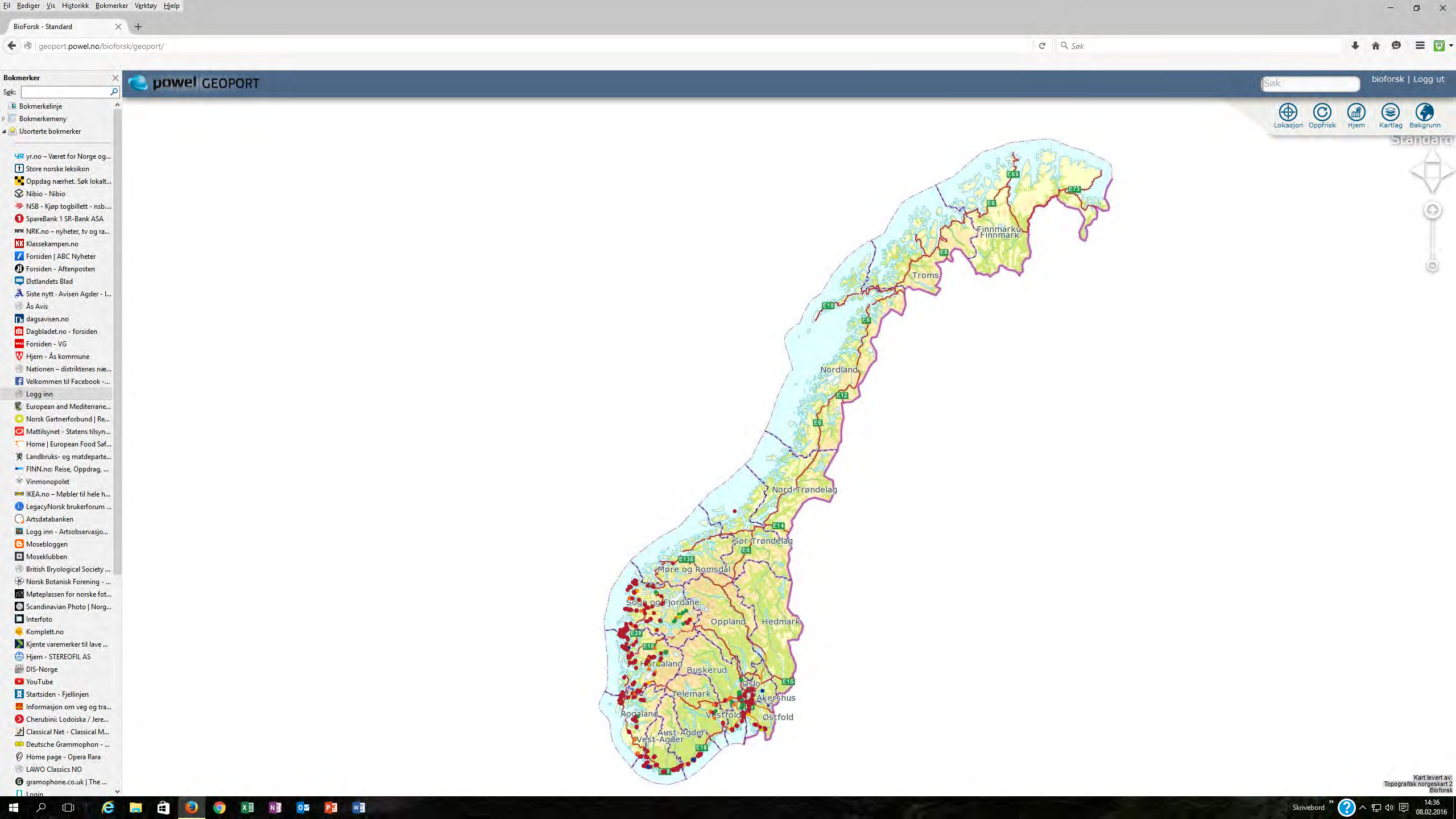 Figur 1. Landsoversikt for registreringer i 2015 med nettbrett og GPS. Detaljerte kart finnes i figur 2-7.