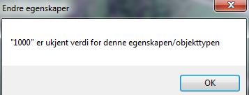 Hvis en påkrevd egenskap mangler eller har ulovlig verdi, kommer det feilmelding. Avbryt lagring, legg inn ny verdi og lagre på nytt. 4.2.