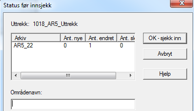 4.6. Lagre data tilbake til Sentral AR5 Når du har rettet feila som Flatemodul og Datakontroll har avdekket, kan du lagre dataene tilbake til SFKB.