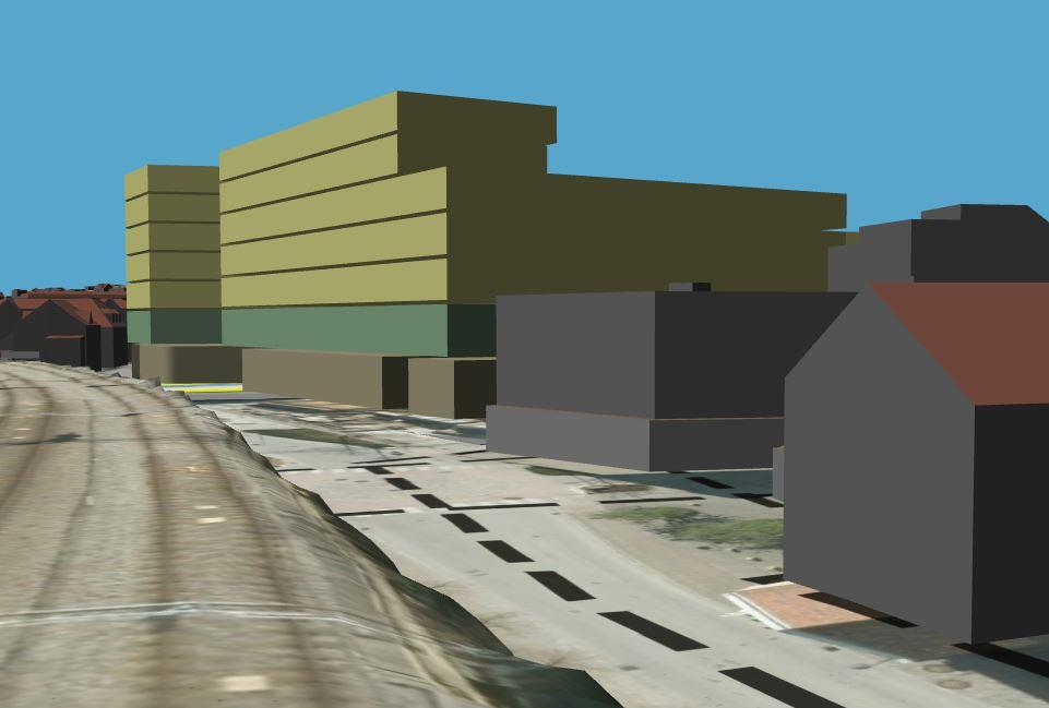 Plansjefen har fra den innsendte 3D-modellen tatt ut bilder for å vurdere bebyggelsens rolle i kvartalsstrukturen.