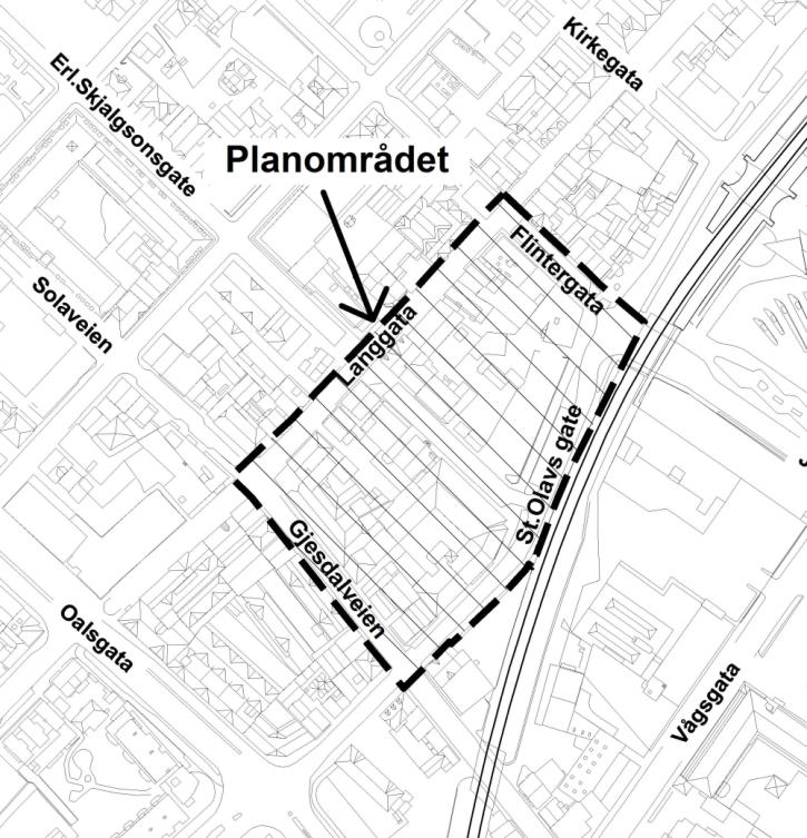 Planområdet deles av Erling Skjalgsonsgate.