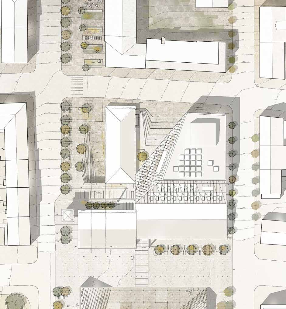 Eksist. trær Kulturhus og bibliotek Bodø torv Terrassert belegning Ny rådhusplass Dronningens Gate +.50 NGO Eksist. trær Terrassert belegning +3.