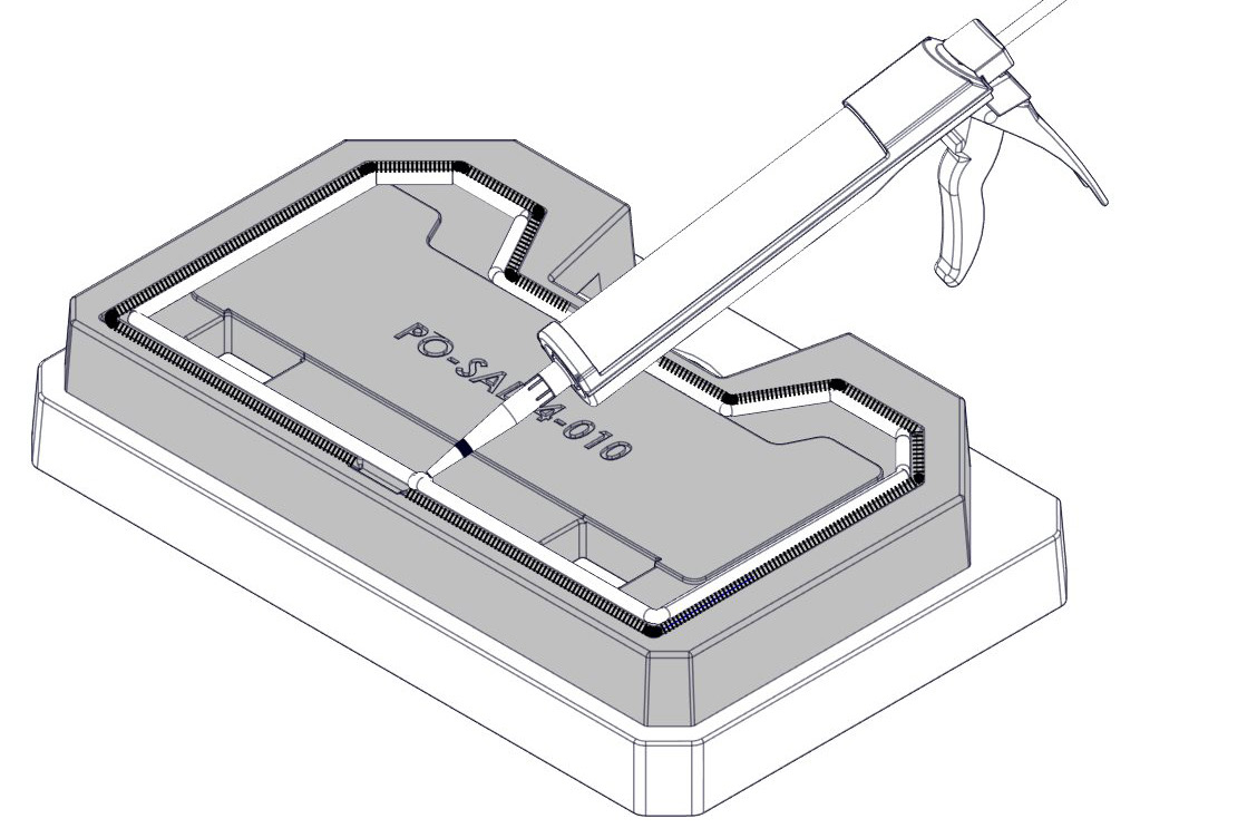 pakningen Apply acryl as illustrated paralell to the gasket.