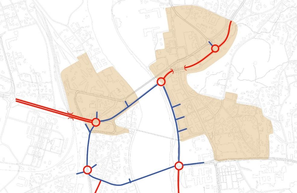 Der veganlegget er angitt med rød signatur vil det utformes som en innfartsåre.