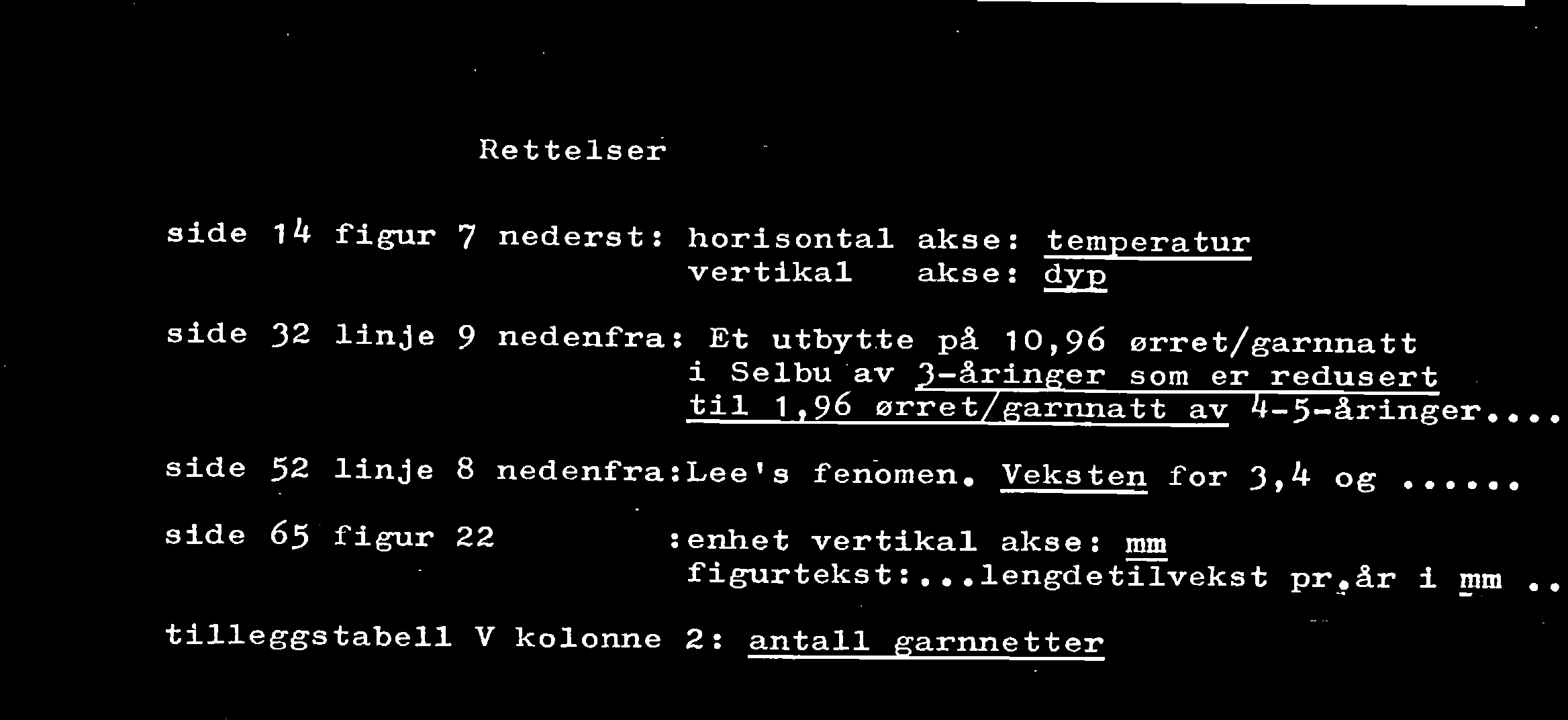 96 orret/~arnnatt av 4-5-åringer,,, side 52 linje 8 nedenfra:leevs fenomen, Veksten for 3,4 og side 65 figur 22 :enhet