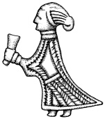 Personen som er avbildet med et drikkehorn i hendene har et kraftig hakeparti og ser ikke mye feminin ut (Koch 1986a). Dette kan komme av hvordan tegningene av motivene på hornene ble utført i 1641.