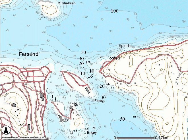 nordnordvest (figur 1). Maksimumsdypet er henholdsvis ca 250 m og 111 m i Ytre og Indre Lyngdalsfjord og ca 250 m i Åptafjorden.