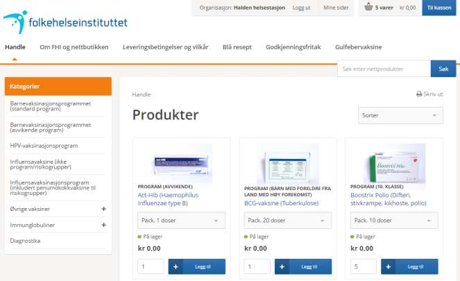 no dersom adresse skal endres. Avvent tilbakemelding på endret adresse før dere handler i nettbutikken. Alle preparater Handle Velg «Handle» øverst til venstre på siden.