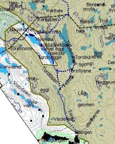 Figur 1. Utsnitt av temakart 3 merka turistløype vinter, Forvaltingsplan for Reinheimen.