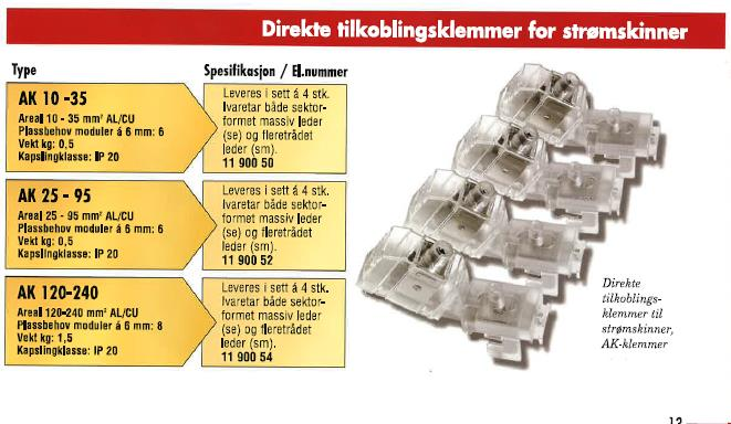 benyttes for tilknytning av kabler opp til og med