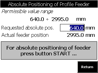 Etter at det aktuelle kuttet er utført, vil sagbuen forbli posisjonert nede eller over materialet avhengig av satt maskinparameter innstilling ved "Maskin innstillinger / Posisjon etter kutt".