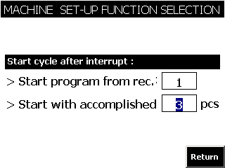 Automatisk driftsmodus meny viser navnet til det valgte programmet. Nedenfor er det plassert en tabell som viser de grunnleggende parameterene til de aktuelle kutte kommandoene (vinkel og kuttlengde).