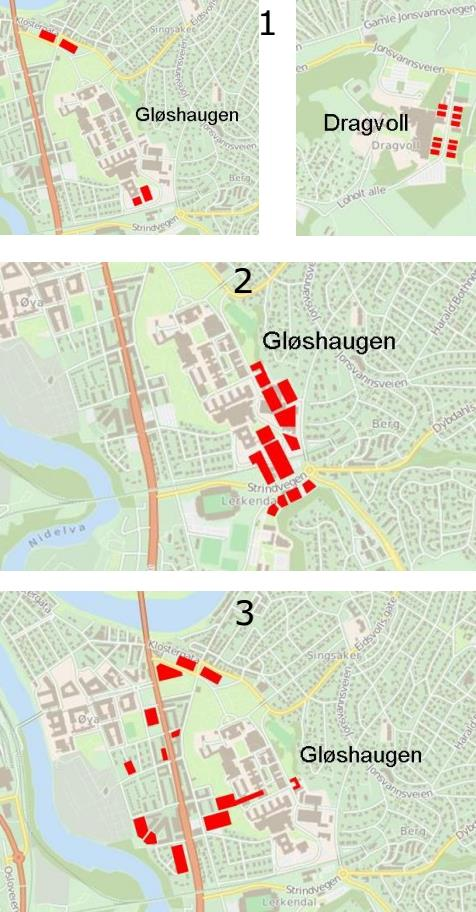 Tre konsept er analysert Konsept 1 «Delt» Viderefører og utvikler dagens fysiske struktur ~4,9 mrd (nåverdi) Konsept 2 «Kompakt» Samling sørøst for Gløshaugen Kortest mulig