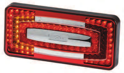 00 Lucidity LED Glo-Track baklykt for henger med trekantrefleks. Dim:240mm x 140mm, dybde 31mm, avstand festebolt 152mm, M6. Leveres med 2m kabel ut fra lampen. 12/24V.