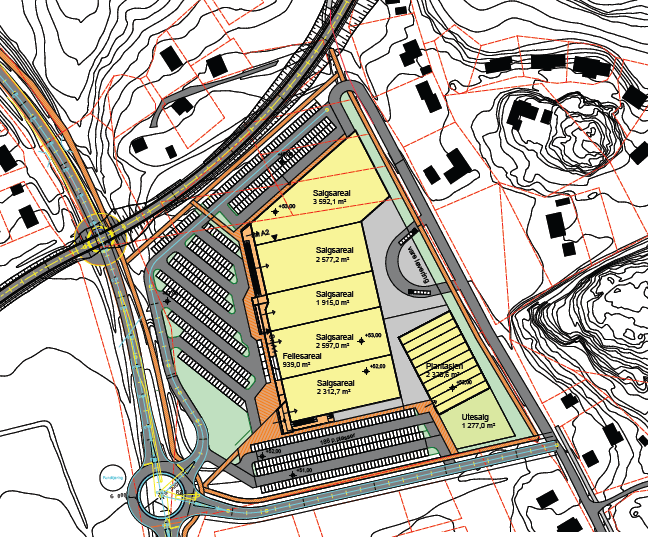 7 4. Beskrivelse av planene 4.1 Planlagt utbygging Handelsparken planlegges med inntil 30.000 m 2 forretningsareal for store, arealkrevende konsepter. Man ser ikke for seg et tradisjonelt kjøpesenter.