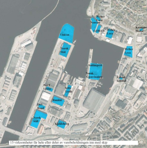 ventekai for ferger, samt noe bulk/stykkgods). Det er få steder i Trondheimsfjorden som har arealer for etablering av ny industrihavnvirksomhet.