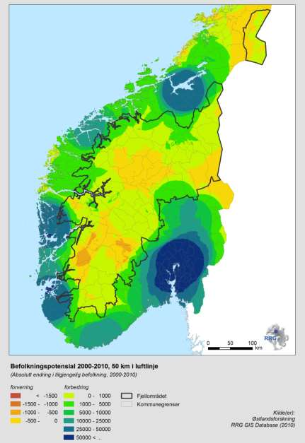 2010 Change Fjellkommuner Sør- Norge 254 000-5,6 % Fjellkommuner Nord- Norge 81 804-3,7 % Fjellkommuner 337 814-5,4 % Fjellkommuner 7,0 % Sør-Norge 4 390 000 +17,8 % Nord-Norge 465 621 +1.