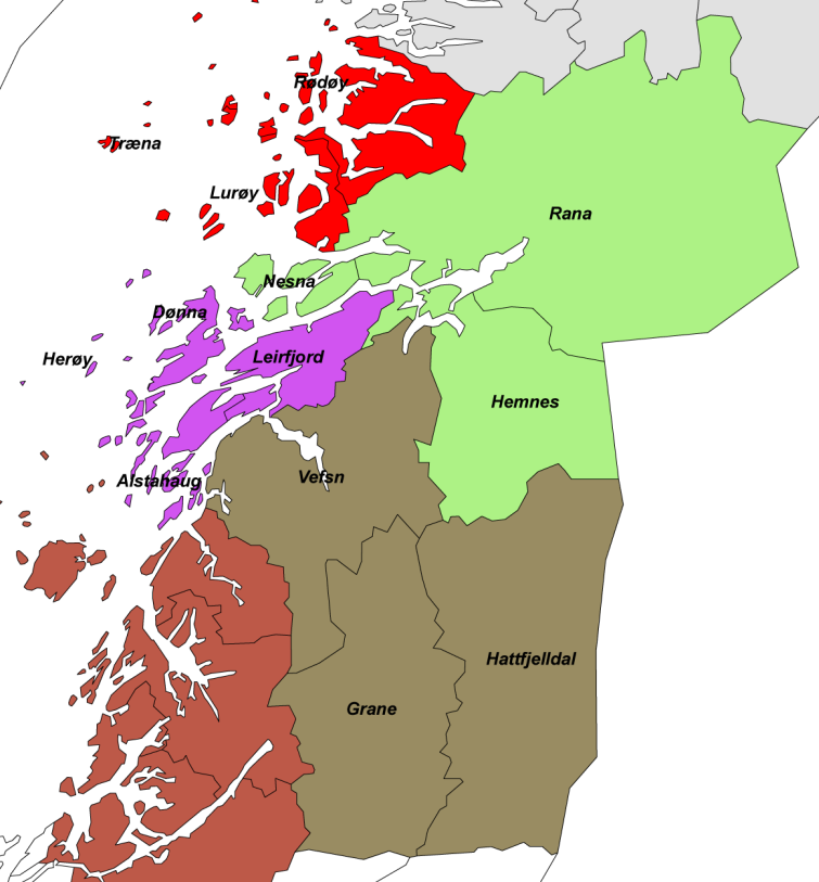 Noen få områder har ikke en klar regioninndeling, f. eks. i Finnmark eller i Vestfold. Andre steder kan enkelte kommuner være med i flere regioner.