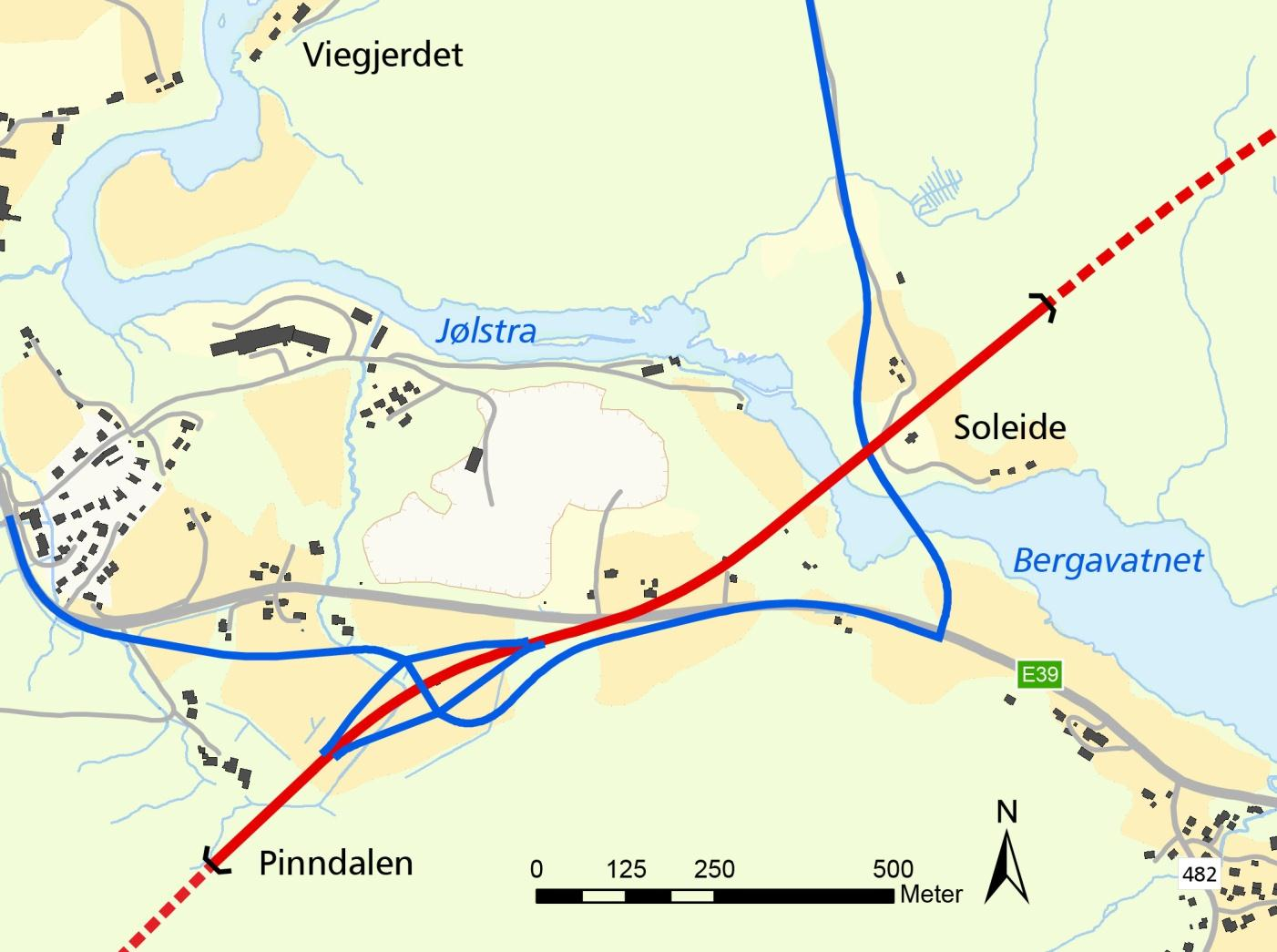 4.6.9 Pinndalen Soleide (1220 m) I Pinndalen kjem tunnelen ut i nærleiken av nokre bustadar.