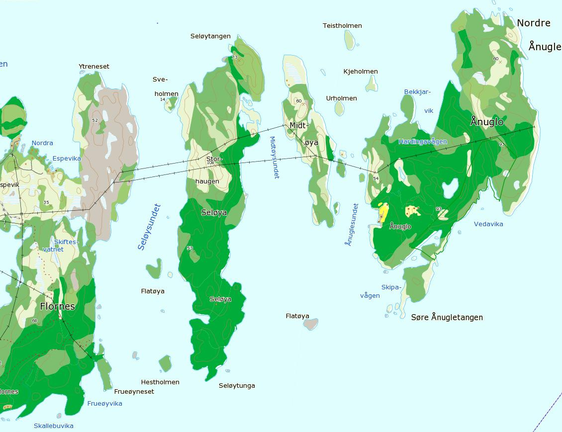 Klima Området har et oseanisk klima med mye nedbør (1500-2000 mm pr. år), og milde vintrer og fuktige og relativt varme somrer. Middeltemperaturen for året ligger på 6 til 8 ºC (www.senorge.no).