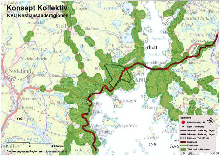 2.5 Konseptet Kollektiv Konseptet skal gi hinderfri fremføring for buss på strekningen mellom Møvig og Sørlandsparken øst.