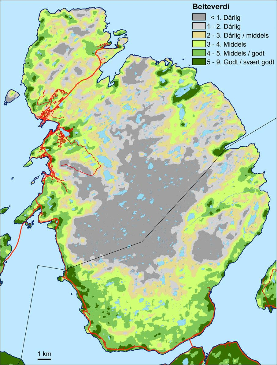 Figur 2. Beiteverdi på Kvaløy (bildet er lånt fra NORUT rapport nr 9/2007).