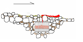 Strømretning Utgraving av kunstig gytegrop for utplassering av enkeltbokser. Tegningen til venstre viser tverrsnitt av en grop. Arbeidet utføres ved bruk av krafse med langt skaft.