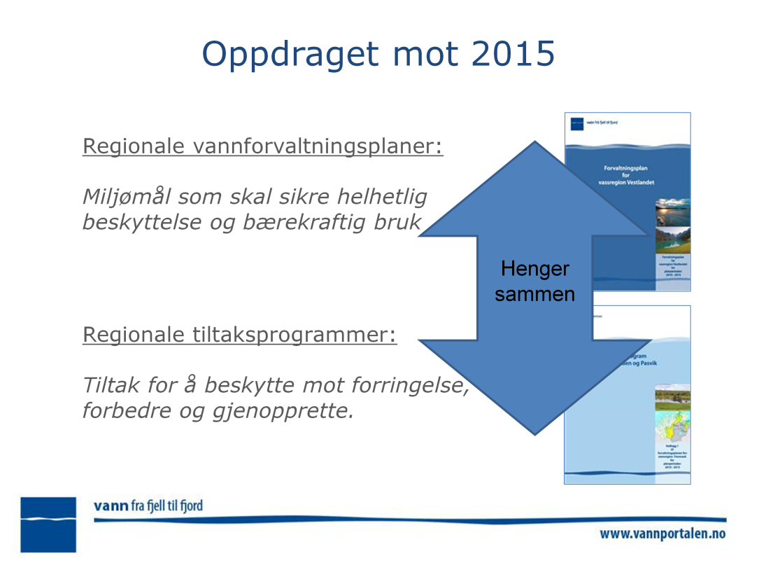 Regionale vannforvaltningsplaner: Miljømål som skal sikre helhetlig beskyttelse og bærekraftig bruk Standard miljømål god økologisk og kjemisk tilstand Strengere bestemmelse?