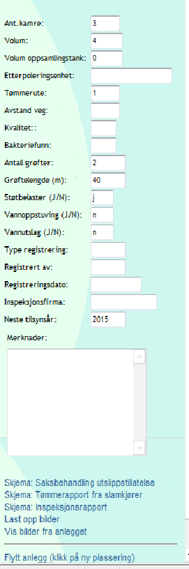 Du kan også registrere data til driftsoppfølgingen. Systemet administrerer slamtømmingen.