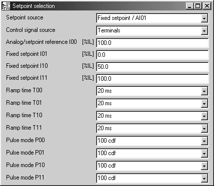 6 Parameter Forvalg av nominell verdi 6.7 Forvalg av nominell verdi 6.7.1 Visning Over vinduet "Setpoint selection" kan fastlagte nominelle verdier og kontroller vises og innstilles.