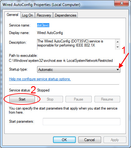 1. Sett Oppstartstype til Automatisk. 2. Klikk Start og deretter OK. Gå tilbake til begynnelsen av manualen.