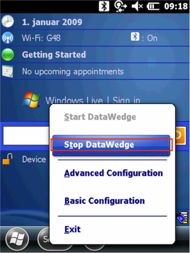 Installasjonsveiledning Pocket PC Trykk og hold på DataWedge ikonet