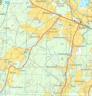 NATUR I ØSTFOLD 28(1-2) 2009 Sanddynene ved Mo gård Mo Figur 1 a (til venstre) og b (til høyre) a: Kartutsnitt av det topografiske kartet Halden 1913 II fra området sørvest for Rokke kirke. b. Kartutsnitt omkring og nordøst for gården Mo på det kvartærgeologiske kartet Halden 1913 II.